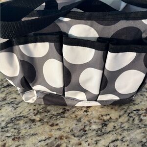 Thirty One bag Organizing Utility Tote black white dots w/ multi pockets
